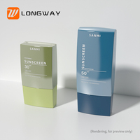 Récipient cosmétique carré de protection solaire quotidienne en plastique de 50ml Longway 15g emballage de bouteille à bouchon à vis sérigraphié