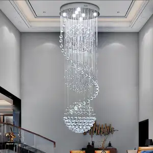 Custom Hotel Large Gold Led Long Ceiling Pendant Lights Luxury Hanging Lighting Led Staircase Modern Crystal Chandelier
