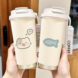 Lelyi Ins Girly coeur dessin animé mignon chaton en acier inoxydable bouteille haute valeur créative petite tasse thermos fraîche - Product Image 1