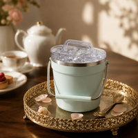 Seau à glace en acier inoxydable avec logo personnalisé, double paroi isolée sous vide, refroidisseur de boissons avec couvercle transparent, portable pour bar, pique-nique