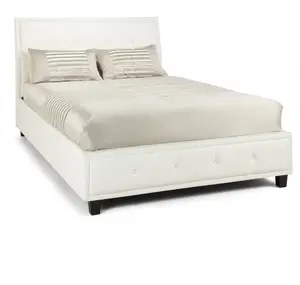 现代卧室家具纽扣簇绒PU床白色储物托曼床雪橇人造革床
