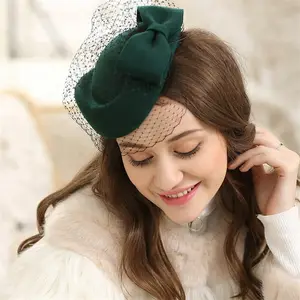 Fahion Partito Reale del Vestito di Lana Elegante Della Miscela Mini Cappello Accessori Dei Capelli Della Signora Berretto Cappello di Equitazione Cappello Chiesa con la Maglia