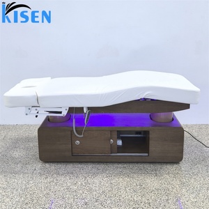 Kisen New Design 4 Motor Electric Beauty Bed With Wood Grain Storage Base LED Light Adjustable Armrests Optional Heating - Product Image 4