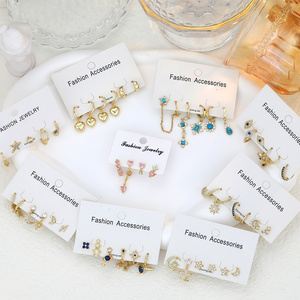 FY moda takı düğme küpe zirkon sekizgen yıldız ay kolye asimetrik yığınları minik istiflenebilir geniş halkalı küpe Set - Product Image 2