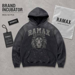 <span class=keywords><strong>Felpa</strong></span> <span class=keywords><strong>con</strong></span> Cappuccio Oversize da Uomo RAMAX, 500GSM in Cotone Felpato, Lavaggio Acido, Stile Streetwear <span class=keywords><strong>con</strong></span> Stampa <span class=keywords><strong>Leone</strong></span> e Tasca a Marsupio - Product Image 2
