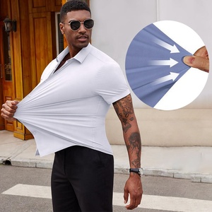 Chemises habillées pour hommes à manches courtes, très extensibles, sans repassage, coupe musclée, boutonnée, haut sans plis, chemise formelle - Product Image 1