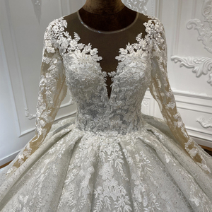 Vestido <span class=keywords><strong>de</strong></span> <span class=keywords><strong>Novia</strong></span> Romántico <span class=keywords><strong>de</strong></span> Encaje <span class=keywords><strong>de</strong></span> Lujo con Apliques Brillantes y Lentejuelas, Vestido <span class=keywords><strong>de</strong></span> <span class=keywords><strong>Novia</strong></span> Clásico Hasta el Suelo, Modelo Lscj14 - Product Image 3