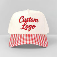 Casquette de baseball 5 panneaux en coton 100% avec broderie 3D personnalisée, design tendance beige à carreaux, visière unie ou à motif, style sport papa