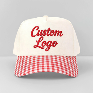 Gorra de Béisbol Personalizada con Bordado 3D, Diseño Deportivo de 5 Paneles, Estilo Dad Hat, Moderna, Beige a Cuadros, Visera Lisa, 100% Algodón - Product Image 3