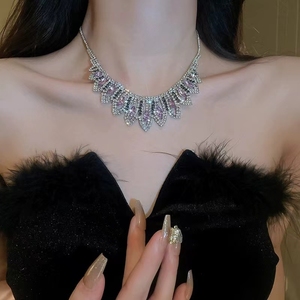 Bling Bling paillettes gland strass géométrique luxe fête de mariage dames colliers ensemble avec boucles d'oreilles - Product Image 5