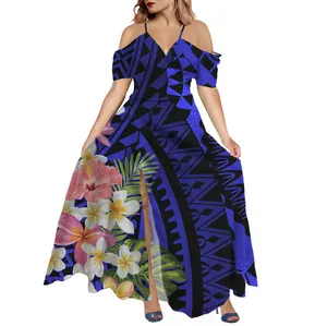 Синий цветок гибискуса летние пляжные платья узором в точку, для девушек, элегантное, для вечеринок, Платья Длинные женские V образным вырезом поясом трапециевидной формы сексуальные платья высокого качества