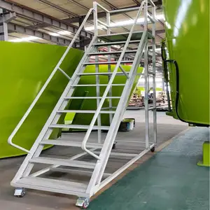 1 मीटर गोदाम स्टील सुरक्षा रोलिंग मोबाइल मंच 6 कदम सीढ़ी Handrails और पहियों के साथ
