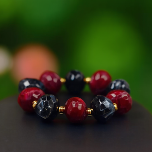 Fashion <b>Beaded</b> <b>Bracelet</b> Red Black Faceted Stones <b>Gold</b> Plated 316L Stainless Steel Sustainable Resistant Jewelry - Product Image 3