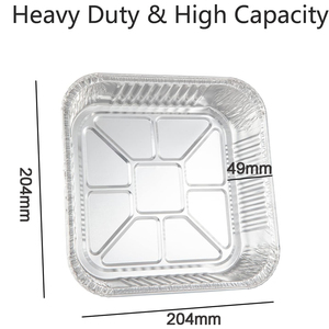 8''x 8'' Heavy Duty Disposable Aluminum Foil <strong>Containers</strong> <strong>Square</strong> Takeaway Food Tray Baking Pans with <strong>Plastic</strong> Lid - Product Image 2