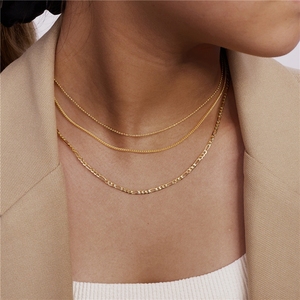Collar de Moda con Cuentas y Eslabones de Cadena, Collar Cubano de Latón de <span class=keywords><strong>Tres</strong></span> Capas de 1.5mm para 35+38+42+5CM - Product Image 4