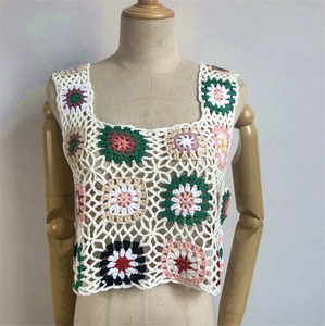 S8818 – haut court en <span class=keywords><strong>Crochet</strong></span> fait à la main pour grand-mère, <span class=keywords><strong>gilet</strong></span> Sexy, Cover-Up, vêtements de plage pour voyage, vente en gros - Product Image 6