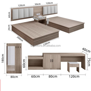 <b>Cheap</b> 3 Star Hotel Twin <b>Bed</b> Set <b>Wooden</b> <b>Frame</b> with Upholstered Headboard and Shared Nightstand for Budget Hotel Project Bedroom - Product Image 6