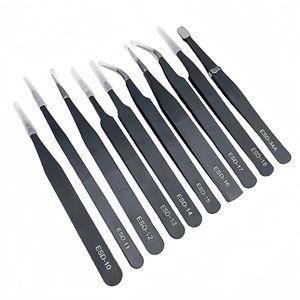 Juego de pinzas ESD de acero inoxidable, herramienta de precisión con cabezal curvo plano y puntiagudo, antiestática, para reparación de electrónica, grado Industrial - Product Image 1