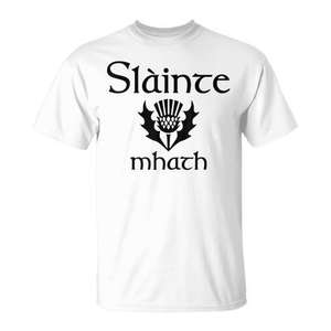 Camiseta Scottish Thistle Slainte Mhath con diseño de bandera de Escocia, color blanco, unisex, talla para adultos - Product Image 1
