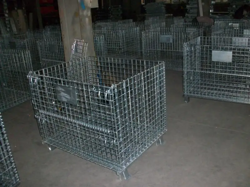 Wire rack stack cage forklifts stacking containers wholesale folding stacking cage