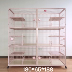 3 katmanlı <span class=keywords><strong>pet</strong></span> hastane Metal büyük beyaz kedi villa kafes kapalı tekerlekler için pembe kedi villa - Product Image 6