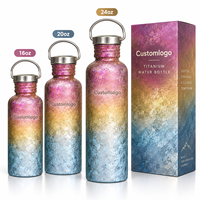 Bouteilles d'eau personnalisées de 24 oz, couleur dégradée, à paroi simple, en titane, légères, portables, réutilisables, à col étroit, avec bouchon à vis, pour le sport