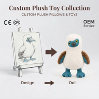 Peluche d'oiseau personnalisée de haute qualité, modèle Mouette-à-pieds-bleus, fabrication OEM, jouet en peluche doux, poupée en peluche à partir de dessin, personnalisation CE