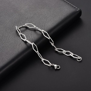 Pulseras de eslabones de acero inoxidable con diseño de rombo para mujer, brazaletes de clip plateados, cadena de mano minimalista, tobilleras, joyería metálica. - Product Image 2