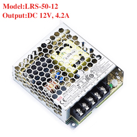 Fuente de Alimentación Conmutada Original Mean Well LRS-50-12 de 50W, 12V, 4.2A CC, de Alta Eficiencia, para Control Industrial e Iluminación LED