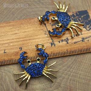 PM10341 Ocean Series Royal Blue Cubic Zirconia <span class=keywords><strong>cangrejo</strong></span> colgante Royal Blue CZ pavimentado <span class=keywords><strong>cangrejo</strong></span> colgante chapado en oro accesorios de joyería - Product Image 5