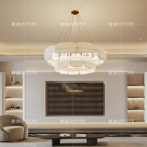 Cream Style Chandelier Round Led <b>Light</b> Source E27 Switch Control For Living Room Bedroom Study <b>Dining</b> Room - Product Image 3