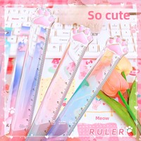 Règle en plastique Tiangao 0023 en forme de patte de chat, 15 cm, mignonne et kawaii, pour les élèves du primaire, pour mesurer et dessiner
