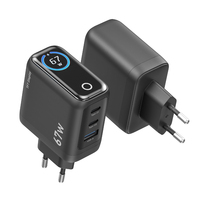 Chargeur USB C 67W, chargeur rapide multi-appareils à 3 ports pour ordinateur portable avec écran intelligent et commande tactile, adaptateur secteur GaN 2C1A