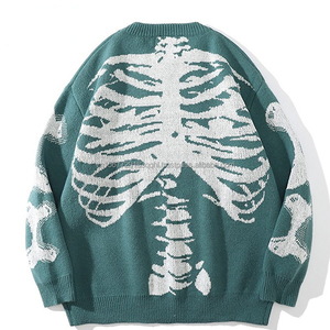 Pull tendance à col rond et manches longues avec motif tête de mort pour homme et femme, coupe ample et oversize, personnalisable, idéal pour l'automne et l'hiver - Product Image 2