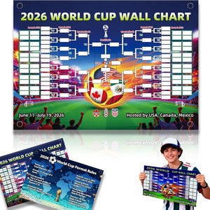 Affiche <span class=keywords><strong>du</strong></span> <span class=keywords><strong>calendrier</strong></span> de la <span class=keywords><strong>Coupe</strong></span> <span class=keywords><strong>du</strong></span> <span class=keywords><strong>monde</strong></span> de football, collection 48 équipes, impression numérique 2-en-1, matériau polyester, pour décoration murale de bar, toile de fond pour la maison - Product Image 2