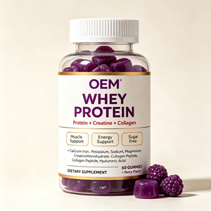 Gummies de protéines de lactosérum OEM/ODM avec créatine et collagène, sans sucre, saveur baies, pour le soutien musculaire et l'énergie, complément alimentaire - Product Image 1