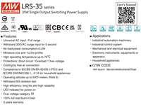 Fuente de Alimentación Conmutada Original Mean Well LRS-50-12 de 50W, 12V, 4.2A CC, de Alta Eficiencia, para Control Industrial e Iluminación LED