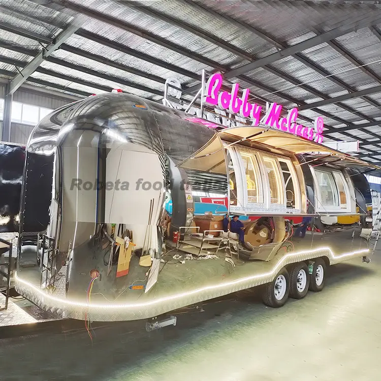 CE Airstream عربة تقديم مأكولات الآيس كريم مقطورة القهوة Airstream الآيس كريم مقطورة برغر بطارية شاحنة الغذاء للولايات المتحدة الأمريكية