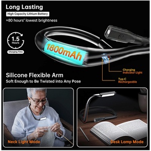 Lampe de lecture LED pour le cou avec logo OEM personnalisé, 3 couleurs/luminosité réglables, rechargeable, lampe de lecture pour livre, lampe de pêche - Product Image 3