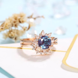 Anillos de Boda Redondos de Alejandrita, Plata de Ley 925 Chapada en Oro Rosa, Estilo Cristiano - Product Image 2