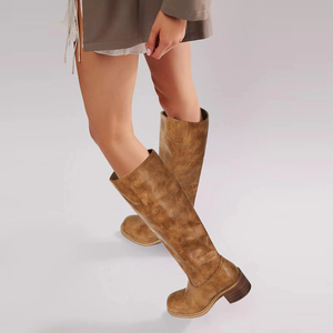 Mode confortable décontracté marque hiver femmes tirer sur le genou haut bout carré gros bloc talon haut <span class=keywords><strong>large</strong></span> <span class=keywords><strong>mollet</strong></span> bottes longues - Product Image 4