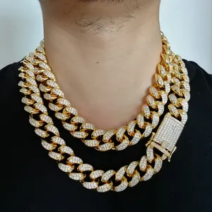 BC011 20mm rantai es keluar kuningan Chunky perhiasan Hip hop rantai Tautan Kuba rantai kalung pria perhiasan bling