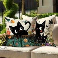 Housses de coussin Kongyu Home Textiles motif chat noir mignon, lot de 4, motif floral de jardin, pour les amoureux des animaux, décoration de canapé