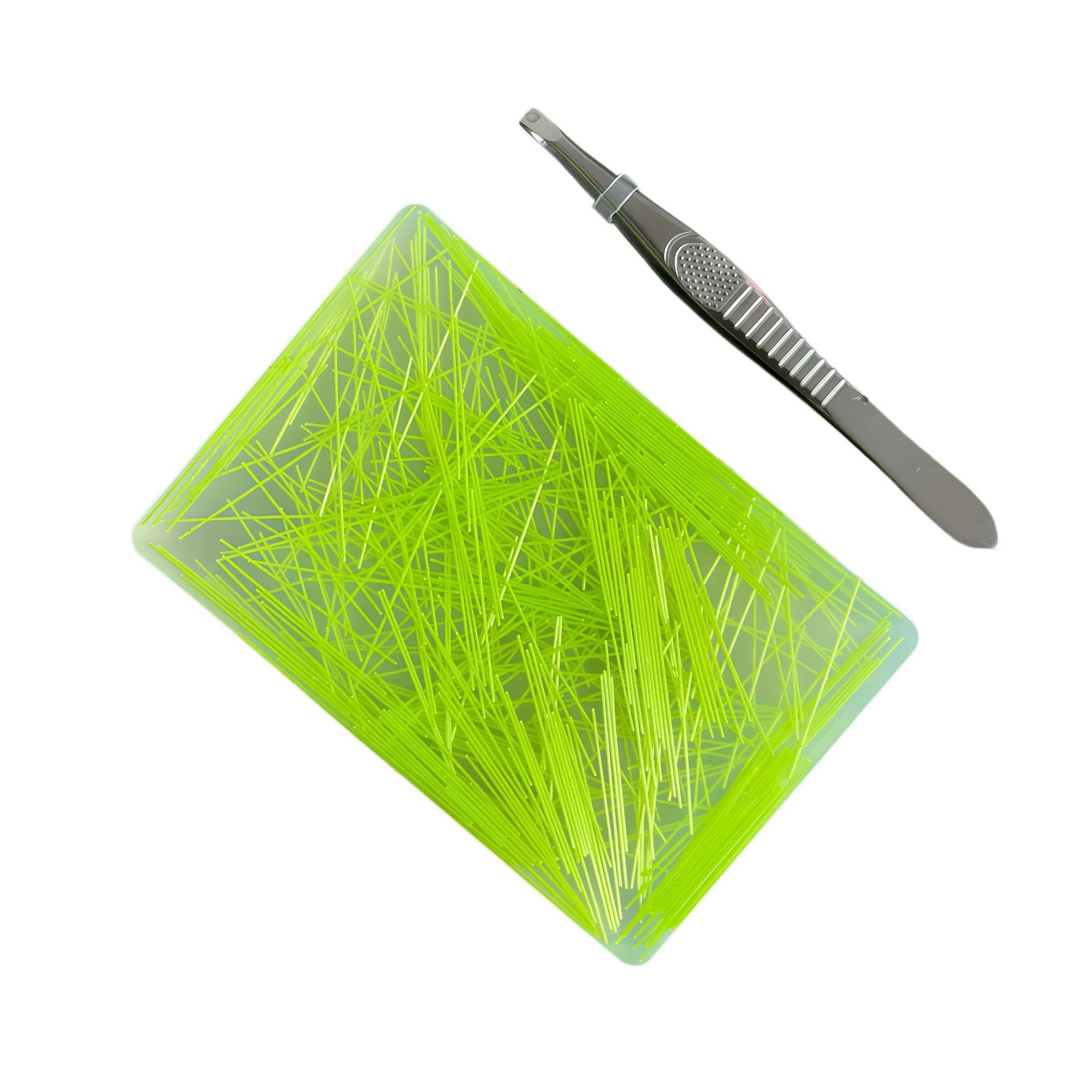 Rectangulaire (fil de soie vert clair avec pince à épiler) - 9x6x1cm