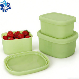 Silicone Lunch <b>Box</b> 3-Piece Set Rectangle With Lid Microwave Safe <b>Camping</b> Food <b>Storage</b> Container Freshness Locking Airtight - Product Image 3