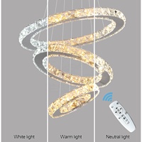 Lustre moderne à 3 anneaux en cristal K9 transparent avec télécommande, luminaires suspendus, 47W, changement de couleurs