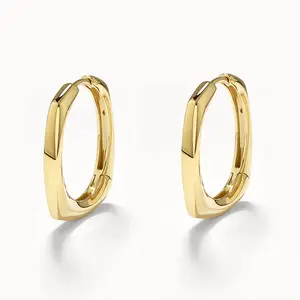 New Designer Jewellery Simple Classic Fashion 925 Sterling Silver 18k Fine Gold Plated Square Huggie Hoop Earrings For Women