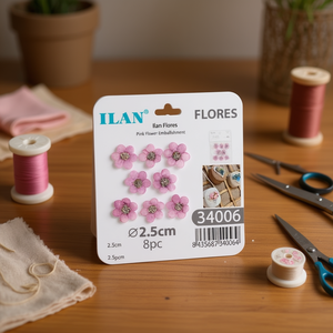 Ornamento Floreale Ilan 2,5cm Fiore Rosa per Artigianato e Cucito 8 Pezzi - Product Image 3