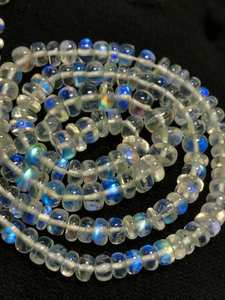 Piedra Lunar Arcoíris Genuina de Alta Calidad AAAAA, Hilo de 16 Pulgadas, Cuentas Lisas Pulimentadas, Fuego Azul Intenso, Tamaño 3.5-7.5 mm para Joyería - Product Image 5