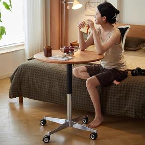 Solid Wood Height Adjustable Coffee <b>Table</b> <b>With</b> <b>Wheels</b> 70cm Round Living Room Sofa <b>Side</b> <b>Table</b> - Product Image 2
